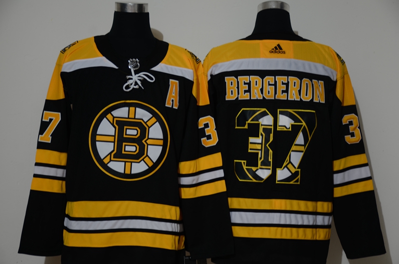Adidas Men Boston Bruins #37 Bergeron Authentic Stitched black print NHL Jersey